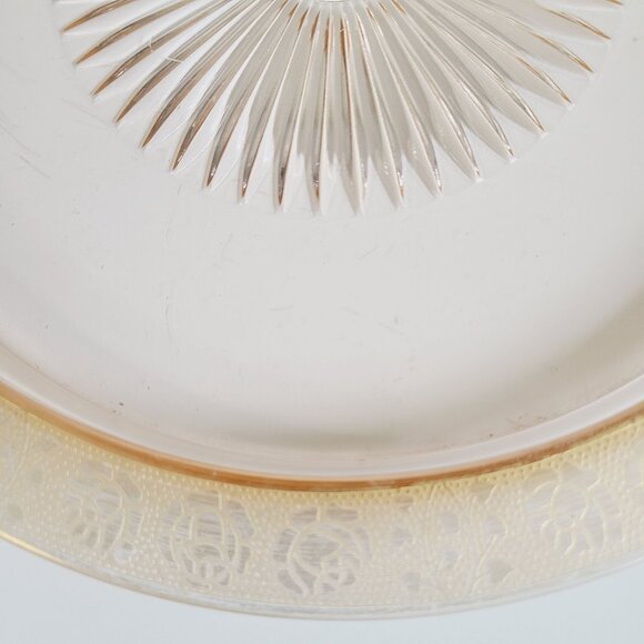 Vintage Glastonbury Lotus Rambler Rose Platter Made in USA Pink glass Gold Rim - Picture 11 of 14
